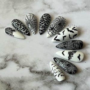 Bats and Spiders Press On Nails: Gothic Halloween Reusable False Nails