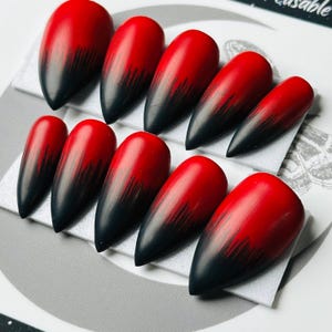 Red and Black Gothic Claw Press On Nails: Witchy False Nails