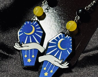 Gothic Coffin Dangle Earrings: Witchy Moonchild Jewelry