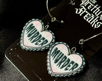 Spooky Valentine Heart Dangle Earrings, Goth Horror Jewelry