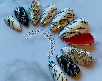 Gothic Marble Snake Press On Nails: Witchy Alternative Reusable Nails