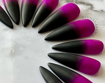 Neon Ombre Press On Nails, Reusable Goth Witchy Press Ons
