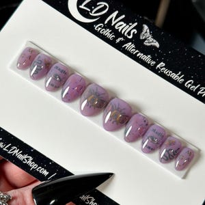Mystic Moth Press On Nails: Gothic Purple Black Thermal Reusable False Nails