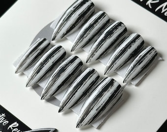 PRESS ON NAILS, Goth Press Ons, Halloween, Striped Nails, Reusable, False Nails, Fake Nails, Press-on Nails, Glue-on Nails