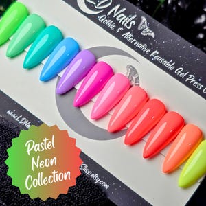 Pastel Neon Press On Nails: Gothic Witchy Reusable False Nails