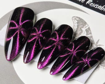 Butterfly Cat Eye Press On Nails: Colour Shift Reusable False Nails