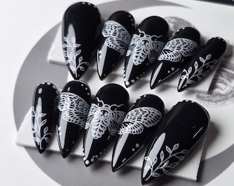 Death's Head Hawkmoth Press On Nails: Witchy Gothic Reusable False Nails