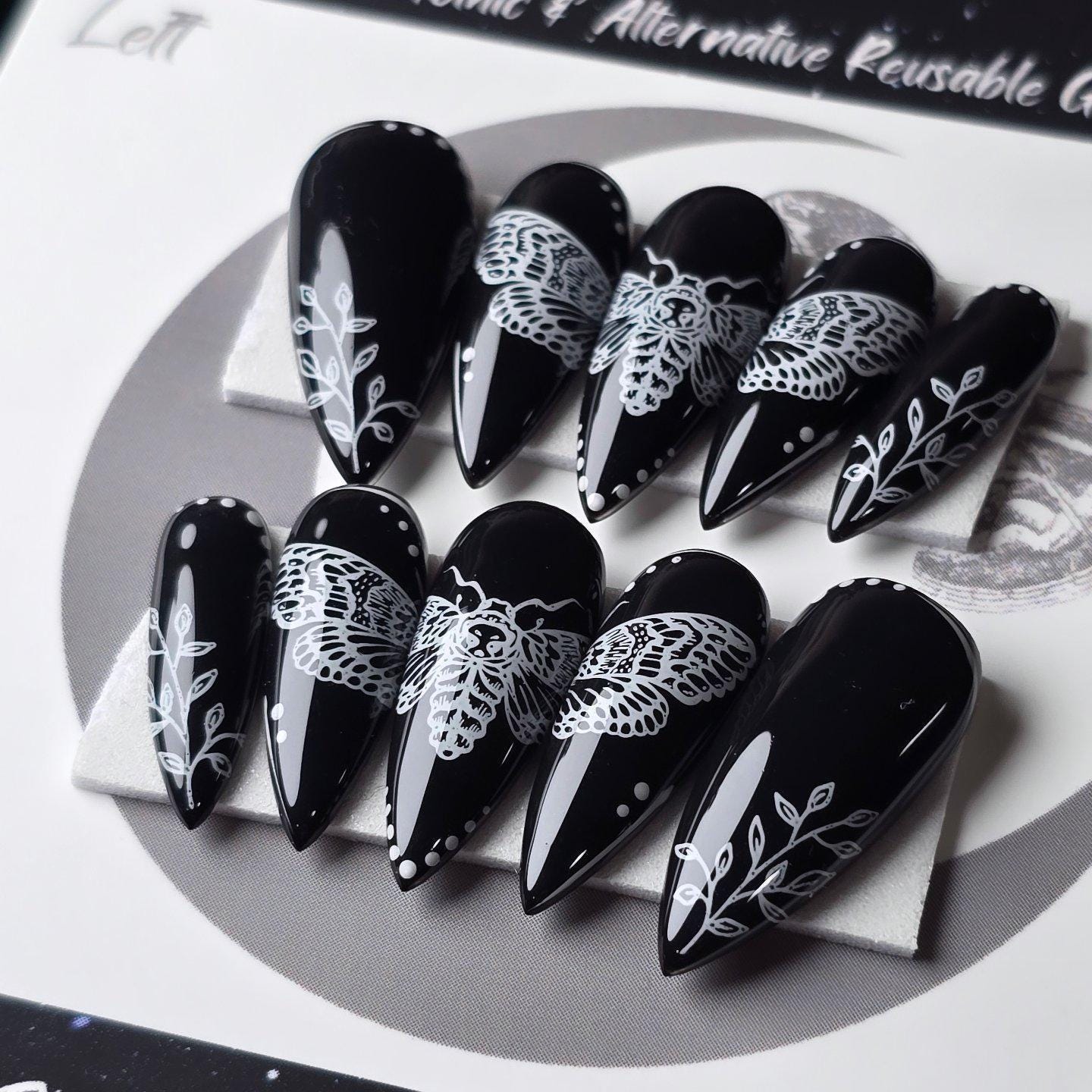 Bold Edgy Black Moth Nail