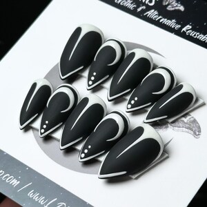 Witchy Moon Press On Nails: Gothic B&W Matte False Nails
