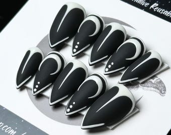 Witchy Moon Press On Nails: Gothic B&W Matte False Nails