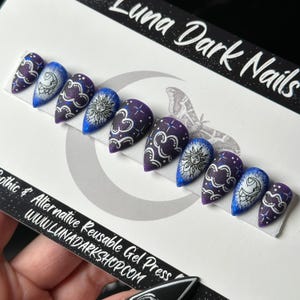 Celestial Dusk Press On Nails: Witchy Goth Reusable False Nails