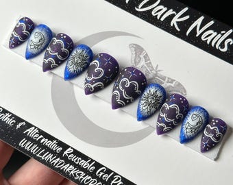Celestial Dusk Press On Nails: Witchy Goth Reusable False Nails