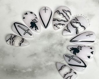 Dark Cupid Press On Nails: Gothic Valentines, Witchy Goth, Reusable False Nails