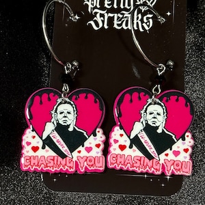 Michael Valentine&#39;s Day Earrings: Gothic Horror Pink and Black Dangle Earrings
