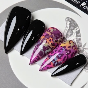 Neon Leopard Print Press On Nails: Goth Rave False Nails