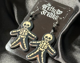 Gingerdead Skeleton Earrings: Goth Christmas Dangle Jewelry