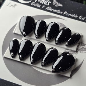 Gothic Black Studded Press On Nails, Handmade Reusable Press Ons