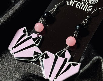 Pink Witchy Crystal Earrings, Witchy Jewelry, Black and Pink Gothic Accessories, Witchy Dangle Earrings, Goth Gifts for Her