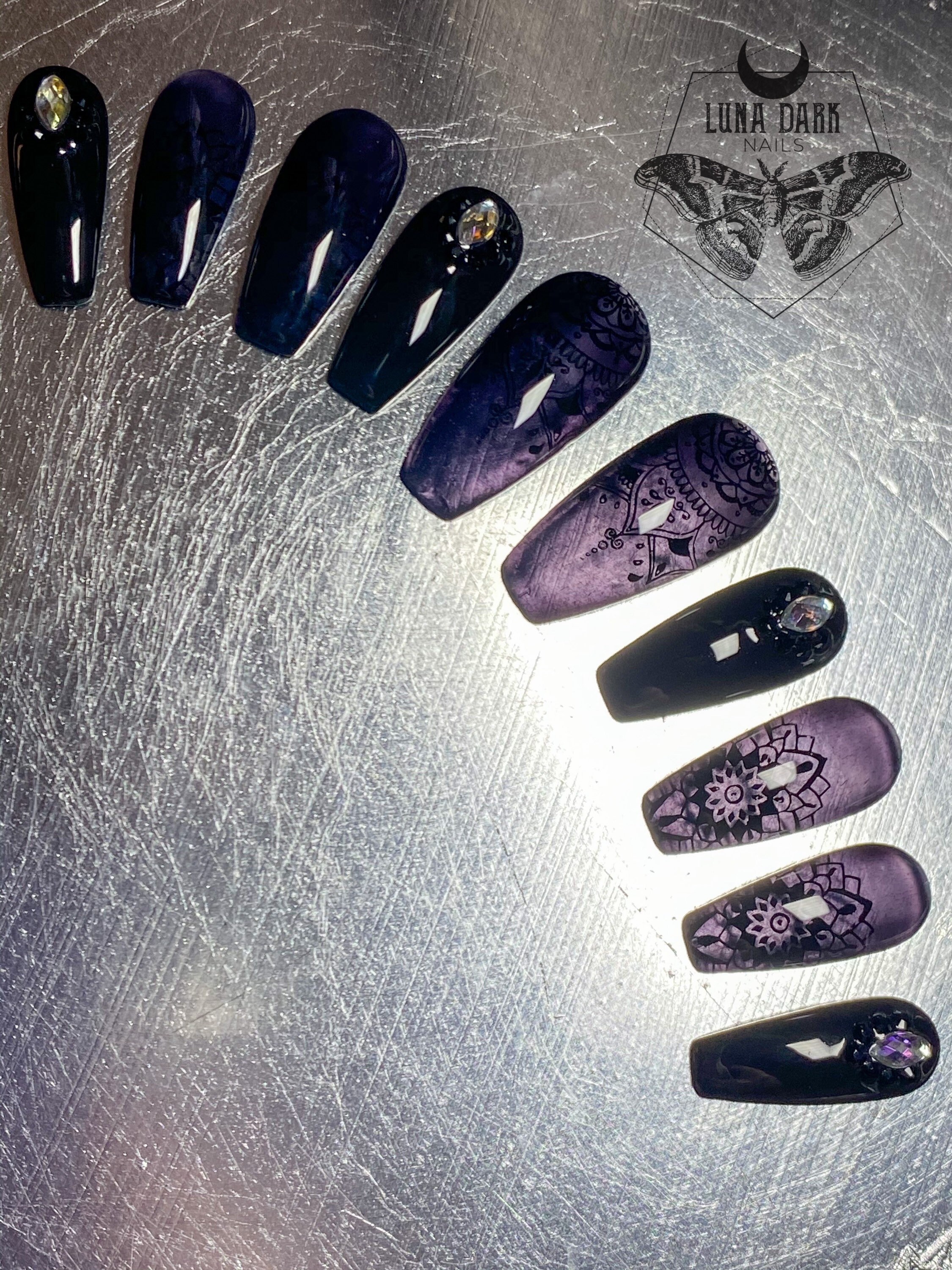 Black Glass Mandala Press on Nails Gothic Press Ons Alt - Etsy