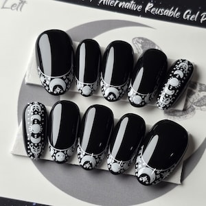 Black Moon Phase Press On Nails: Gothic Witchy False Nails