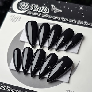 Basic Black Gothic Press On Nails: Reusable Witchy Fake Nails