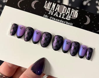 Iridescent Purple Butterfly Press On Nails: Gothic Alt Witchy Reusable False Nails