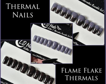 Flame Flake Thermals, Witchy Spring Press On Nails, Gothic Press Ons, Glitter Nails, Reusable False Nails, Alternative Nails, Goth Nails