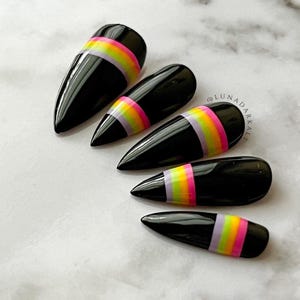 Dark Rainbow Press On Nails: Gothic Neon Reusable False Nails