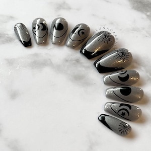Esoteric Witch Press On Nails: Purple Glitter Witchy Moon, Reusable False Nails