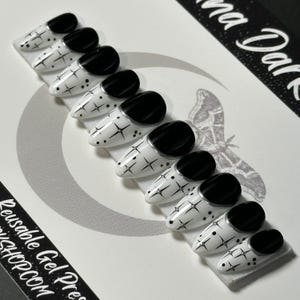 Witchy Starry French Press On Nails: Black Celestial Reusable False Nails
