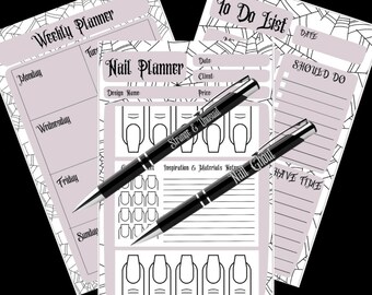 Gothic Spiderweb Nail Planner Pad Bundle, Nail Tech Supplies, Goth Nail Artist Gifts
