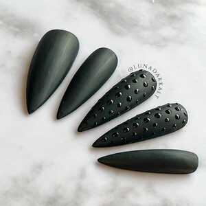 Goth Press On Nails: Black Polka Dot Reusable False Nails