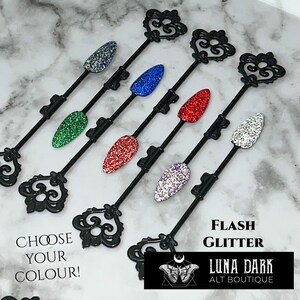 Flash Glitter Press On Nails: Gothic Witchy Reusable False Nails
