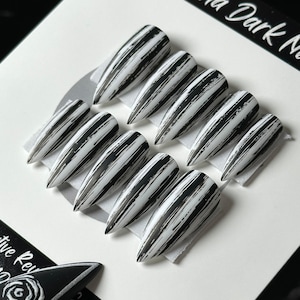 Goth Striped Press On Nails: Reusable Halloween False Nails