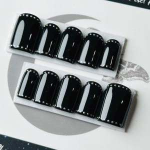 Silver Studded Black Press On Nails: Gothic Reusable False Nails