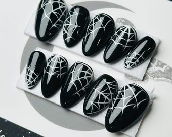 Cobweb Press On Nails: Goth Halloween Reusable False Nails