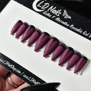 Wicked 2.0 Witchy Moon Press On Nails: Gothic Maroon Velvet Matte False Nails