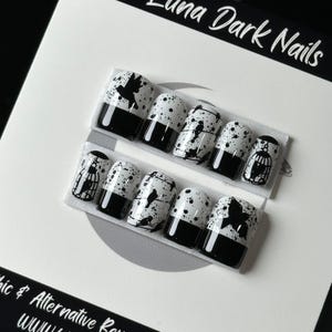 Uncaged Bird Press On Nails: Black & White Gothic Alt Nails