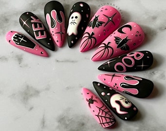 Spooky Scream Nails No You Hang up Nails Pink Halloween - Etsy