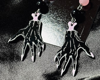 Witch Hand Dangle Earrings: Gothic Pink Witchy Jewelry