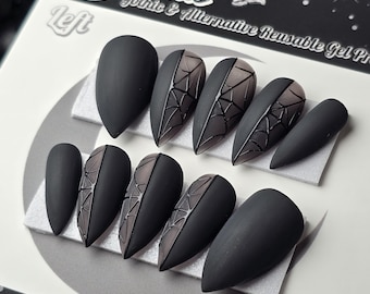 Stained Glass Spiderweb Press On Nails: Gothic Halloween False Nails