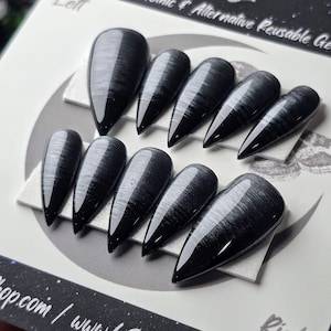 Black & Silver Talon Press On Nails: Gothic Witchy Cosplay, Reusable False Nails