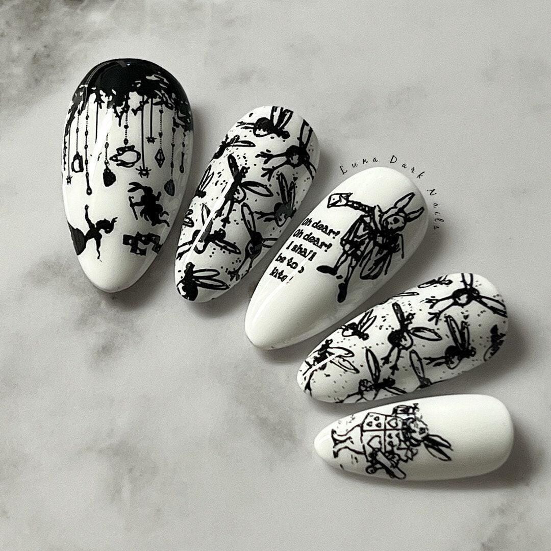 Gothic White Rabbit Press on Nails, AIW Reusable Press Ons - Etsy