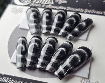 Hypno Cat Eye Press On Nails: Silver Spiral Gothic Alt Nails