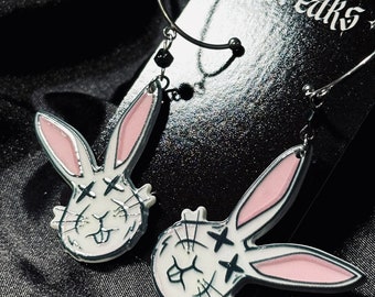 Gothic Easter Bunny Hoop Earrings: Spooky Black Bead Jewelry