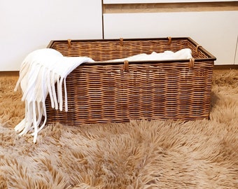 Wicker Basket Storage Basket Boho Style Living Room Decor Large Basket Rectangular storage basket Large wicker laundry basket