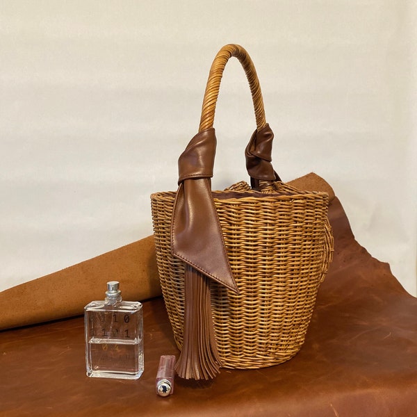 Big Jane Birkin basket  Wicker Basket Jane Birkin style wicker bag basket Round with lid and handle gift for women