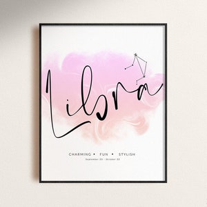 Libra Print, Libra Gifts, Libra Art Print, Libra Decor, Zodiac Gifts, Birthday Gift, Astrology gifts, digital download