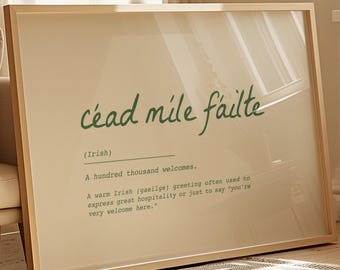 Impresión Céad Míle Fáilte: Signo de bienvenida irlandés, decoración celta del hogar (descarga digital, 22x28")