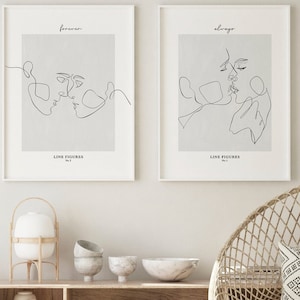 Poster anima gemella Decorazione per San Valentino Coppia alla moda che si bacia Stampa artistica Linea Arte romantica per San Valentino Il mio regalo per il fidanzato STAMPABILE Arte